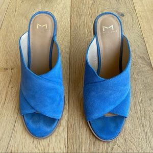 Marc Fisher Blue Suede Wedge Heel Sandals
